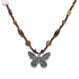 Western Region Necklace for Women Lion Butterfly Beads Natural Stone Retro Beade